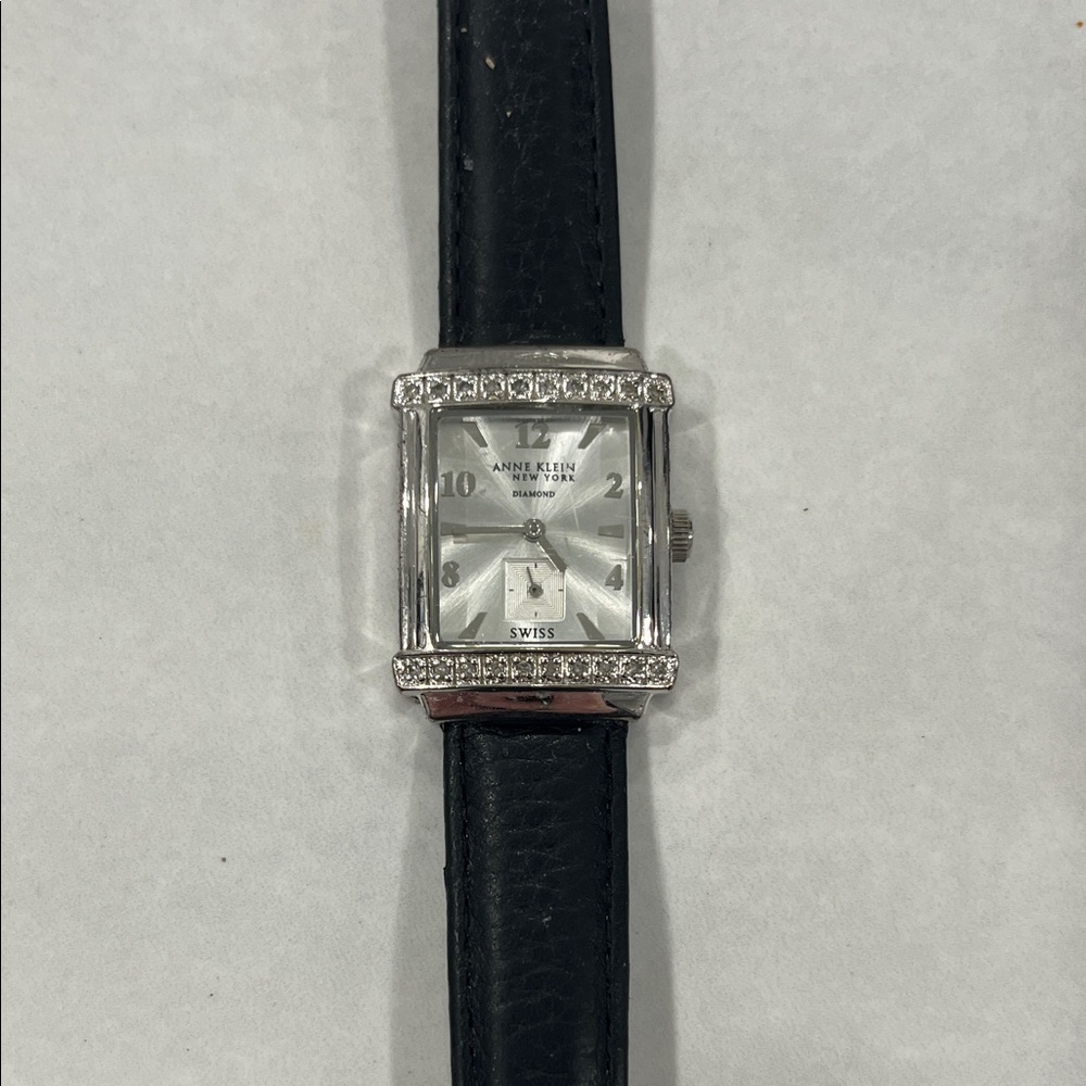 Anne Klein Silver Watch with Black Strap